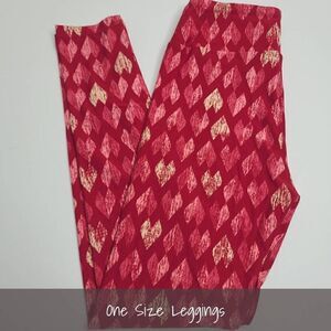 LuLaRoe OS Valentines Leggings Hearts Pink Red NEW